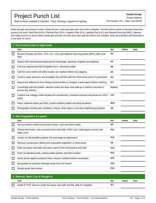 Project punch list (5 pages)